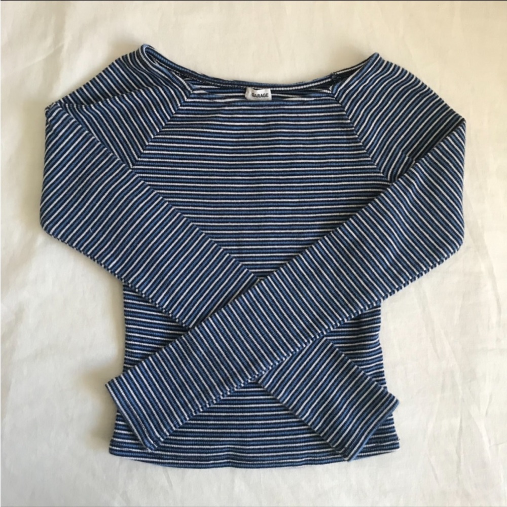 Garage striped off the shoulder long sleeve top